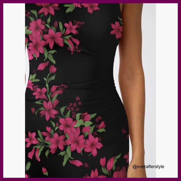 Polyester Spandex Bodycon Maxi Dress Sleeveless Ruched Side Slit - Picture 5 of 5